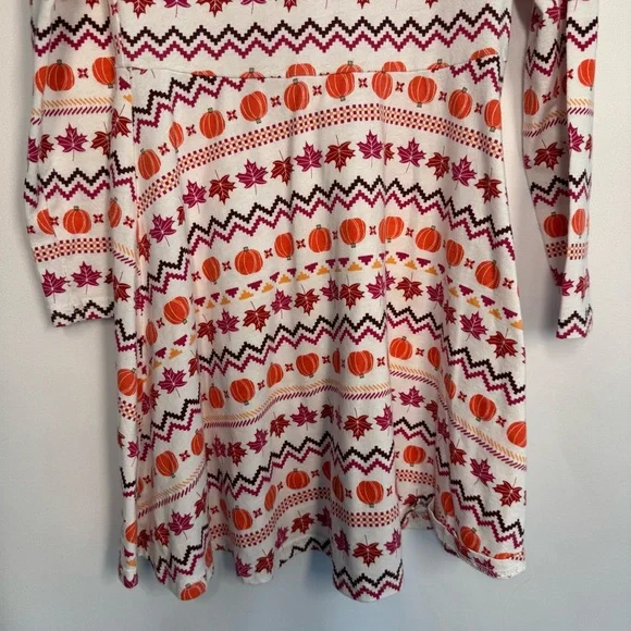 💜3/$15 Children’s Place Pumpkin & Leaf Print Long-Sleeve Dress Girls’ M(7/8) - Picture 3 of 7